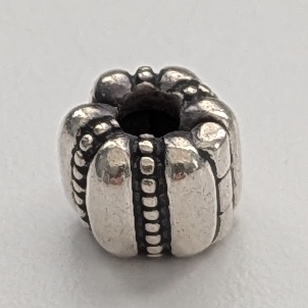 Authentic Pandora Silver Dots & Ridges Clip Charm/Bead/Spacer